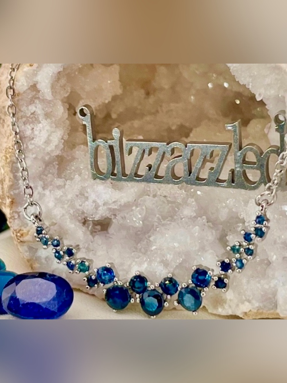 2.8ct Sapphire stationary necklace  Silver .925. Blue un-heated 18"